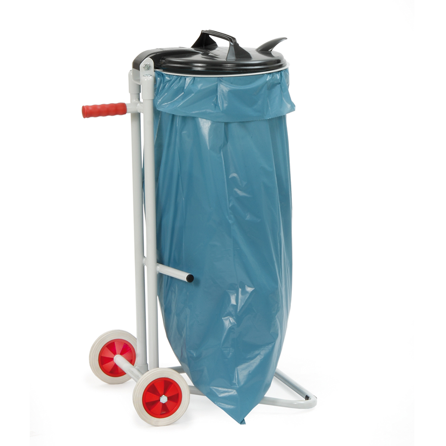 [014890] Soporte metálico con tapa para bolsas de basura (1 x 120 lts) y ruedas - Dim.: 500x500x960h mm - Gris ral 7035