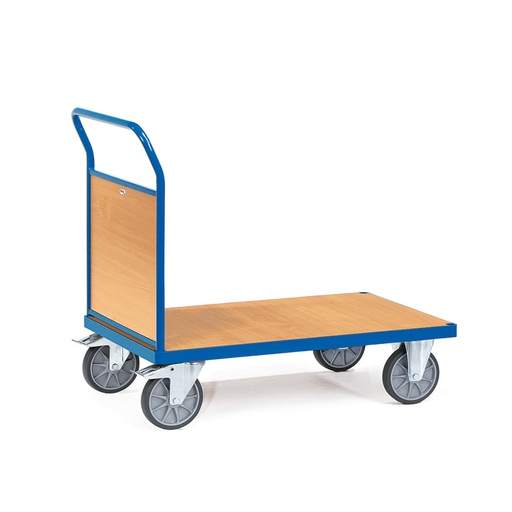 [014897] Carro de plataforma de madera con 1 tirador de madera - Dim. plataforma 1.000 x 700 mm - Azul Ral 5007