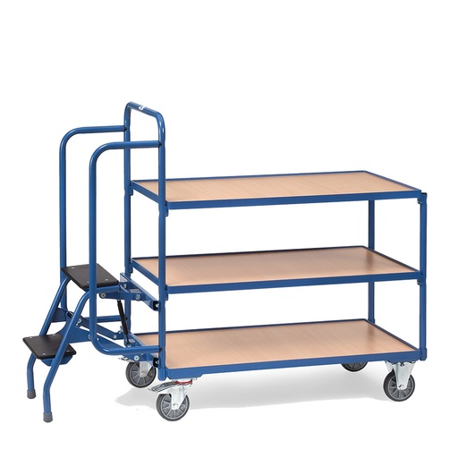 [014920] Carro de acero para picking con escalera y 3 estantes - Dim. plataforma: 1000x600 mm - Azul ral 5007