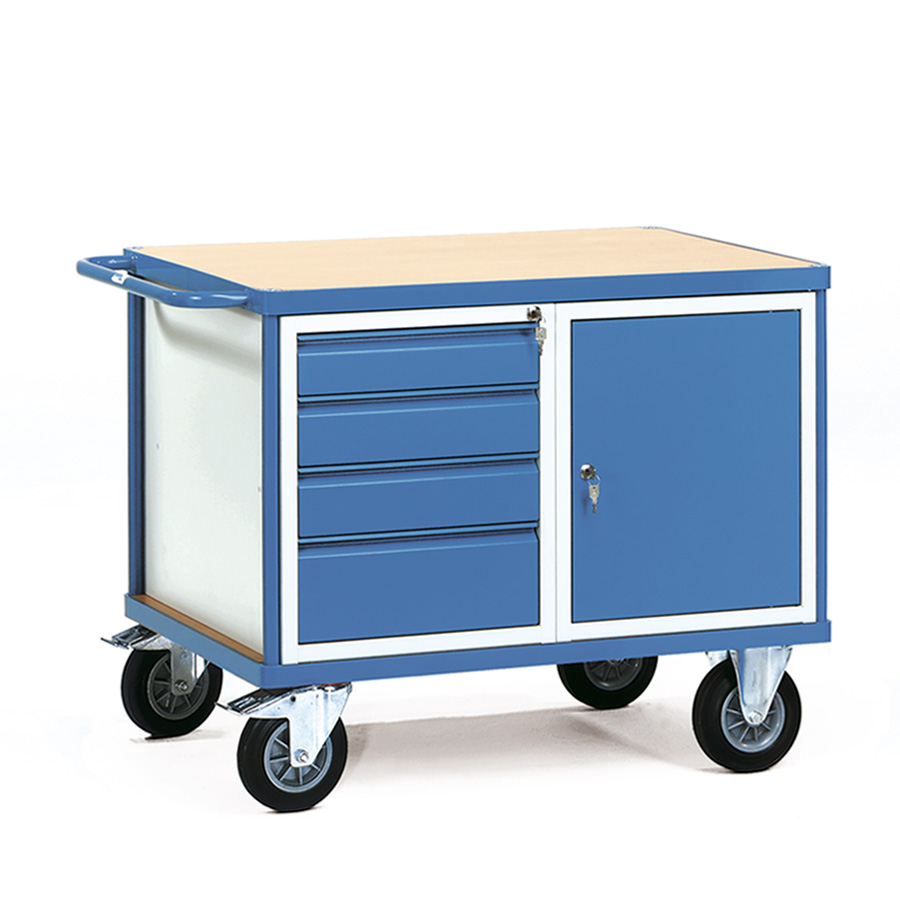 [014955] Carro de taller para herramientas con armario y cajones - Dim. plataforma 1.000 x 700 mm - Gris ral 7035 y Azul ral 5007