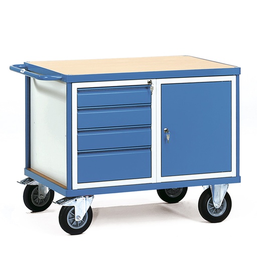 [014955] Carro de taller para herramientas con armario y cajones - Dim. plataforma 1.000 x 700 mm - Gris ral 7035 y Azul ral 5007