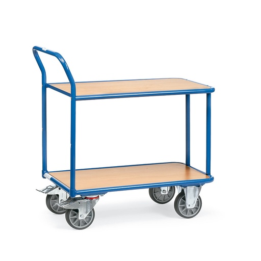 [014971] Carro de transporte para taller con 2 estantes fijos de madera - Dim. plataforma 850 x 500 mm - Azul ral 5007