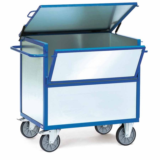 [014974] Carro protegido con paredes de acero galvanizado y 2 puertas batientes - Dim. plataforma 1.000x700 mm - Azul ral 5007