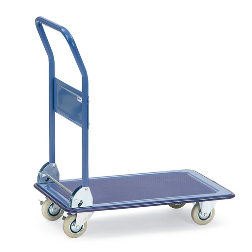 [014976] Carro con tirador metálico plegable y plataforma de plástico - Dim. plataforma 740 x 480 mm - Azul