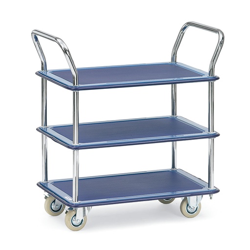 [014979] Carro para oficina y colectividades con plataforma y estantes de plástico - Dim. plataforma 790 x 480 mm - Azul