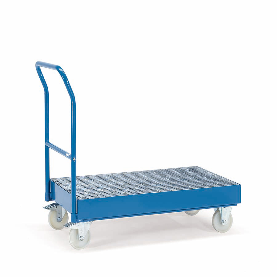 [015002] Carro de taller con plataforma de cubeto de retención y rejilla - Dim. plataforma 1.000 x 600 mm - Azul ral 5007