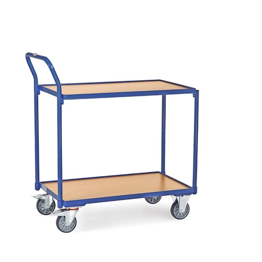 [015003] Carro de transporte para taller con 2 estantes fijos de madera - Dim. plataforma 850 x 500 mm - Azul ral 5007