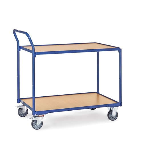 [015004] Carro de transporte para taller con 2 estantes fijos de madera - Dim. plataforma 1.000 x 600 mm - Azul ral 5007