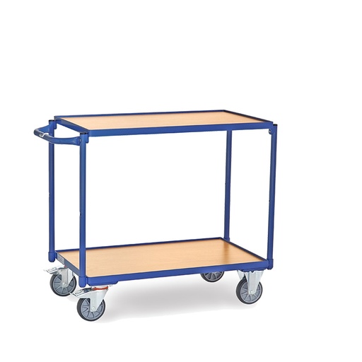 [015006] Carro de transporte para taller con 2 estantes fijos de madera - Dim. plataforma 850 x 500 mm - Azul ral 5007