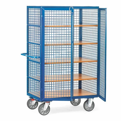 [015009] Carro protegido con paredes de malla y 2 puertas batientes - Dim. plataforma 1.200 x 780 mm - Azul ral 5007