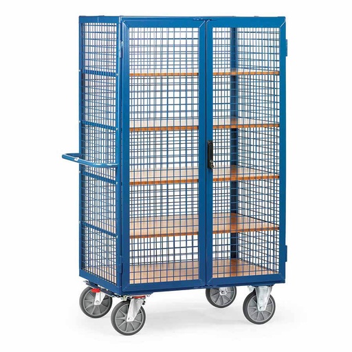 [015016] Carro protegido con paredes de malla y 2 puertas batientes - Dim. plataforma 1.200 x 780 mm - Azul ral 5007