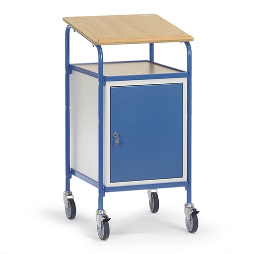 [015083] Carro para taller tipo escritorio con atril - Dim. 500x600x1195h mm - Gris ral 7035 y Azul ral 5007