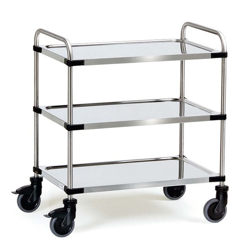 [015494] Carro para colectividades de acero inoxidable con 3 estantes -  Dim. plataforma 800 x 500 mm - Acero inoxidable EN 1.4301 / AISI 304.