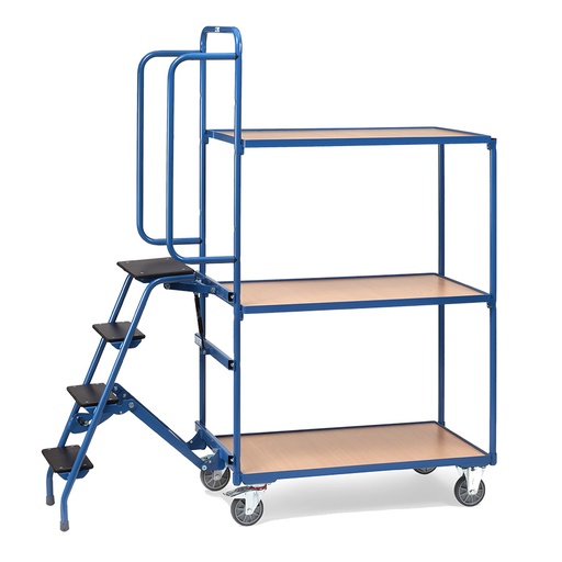 [015555] Carro de acero para picking con escalera y 3 estantes - Dim. plataforma: 1000x600 mm - Azul ral 5007
