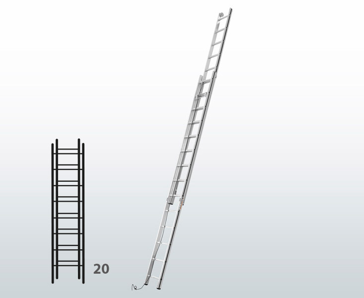 [015837] Escalera de dos tramos extensibles mediante cuerda para uso doméstico con 20 peldaños - Dim.: 415 x 5640h mm - Aluminio