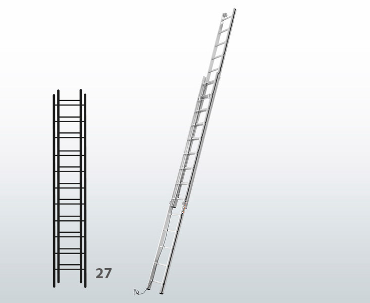 [015839] Escalera de dos tramos extensibles mediante cuerda para uso doméstico con 27 peldaños - Dim.: 415 x 7630h mm - Aluminio