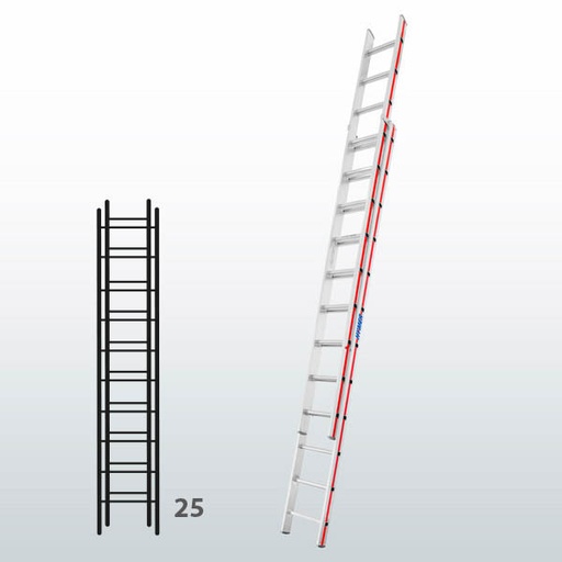 [015843] Escalera manual de dos tramos extensibles para uso industrial con 25 peldaños - Dim.: 425 x 4020h mm - Aluminio