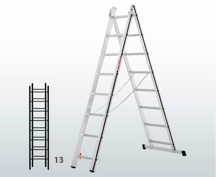 [015857] Escalera transformable de 2 tramos para uso doméstico con 13 peldaños - Dim.: 780 x 60 x 3670h mm - Aluminio