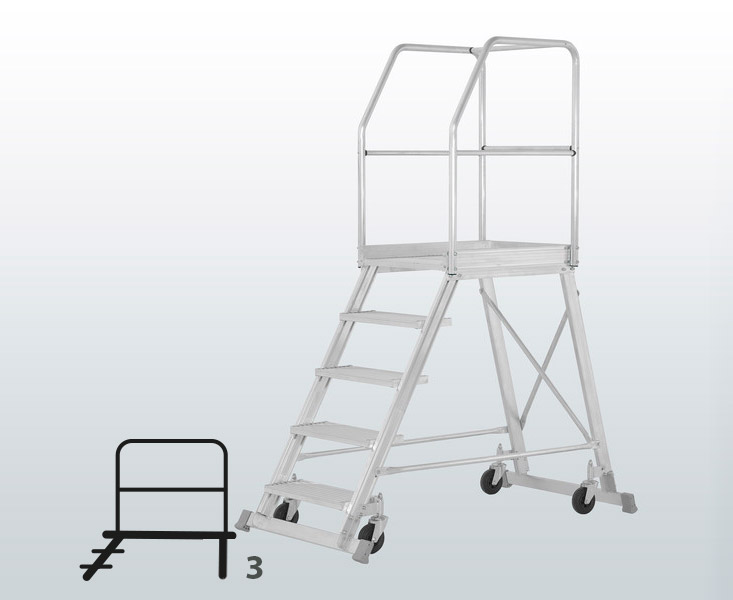 [015867] Escalera móvil con plataforma de acceso por un lado - 3 escalones - Dim.: 1300x890x1750h mm - Aluminio