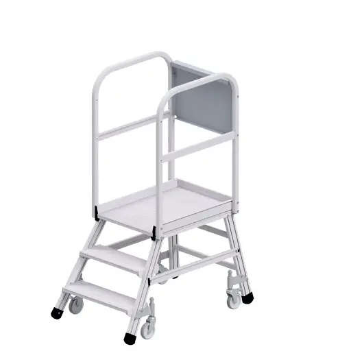 [015867] Escalera móvil con plataforma de acceso por un lado - 3 escalones - Dim.: 1300x890x1750h mm - Aluminio