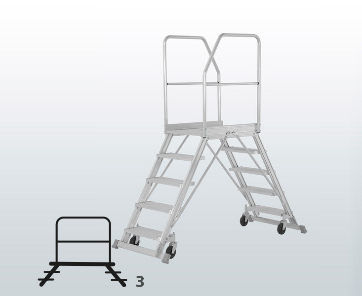 [015873] Escalera móvil con plataforma, acceso por dos lados y 3 escalones - Dim.: 1300x890x1760h mm - Aluminio