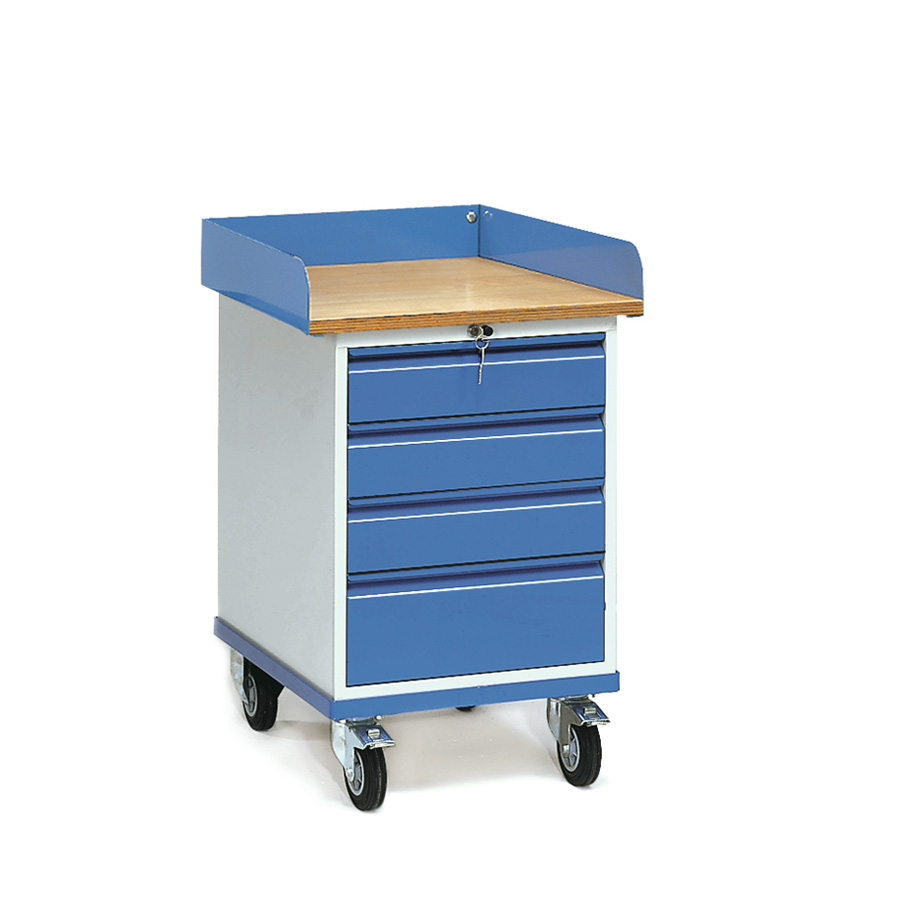 [015908] Carro de taller para herramientas con cajones y reborde superior - Dim. plataforma 520 x 625 mm - Gris ral 7035 y Azul ral 5007