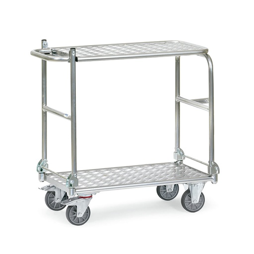 [015951] Carro de aluminio con estante y tirador plegables - Dim. plataforma 900 x 600 mm - Aluminio