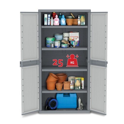 [016322] Armario de plástico con 2 puertas y 4 estantes - Dim.: 897x537x1800h mm - Gris