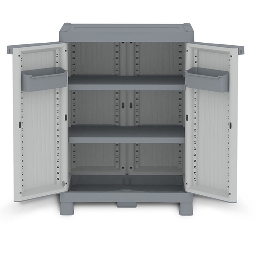 [016327] Armario de plástico con 2 puertas, 2 estantes y 2 bandejas - Dim.: 700x438x976h mm - Gris