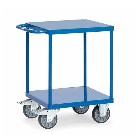 [016383] Carro de transporte para taller con 2 estantes fijos de acero - Dim. plataforma 600 x 600 mm - Azul ral 5007