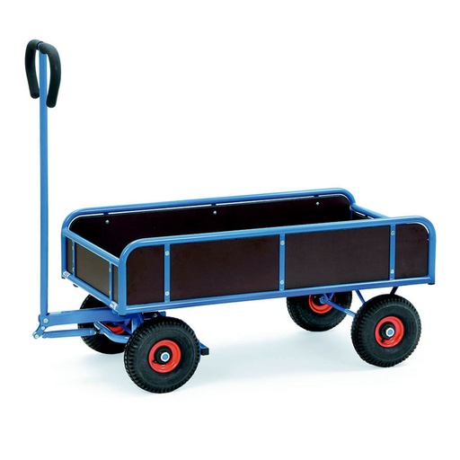 [016483] Remolque de tracción manual con paredes de madera - Dim. plataforma 1.145x645 mm - Azul ral 5007