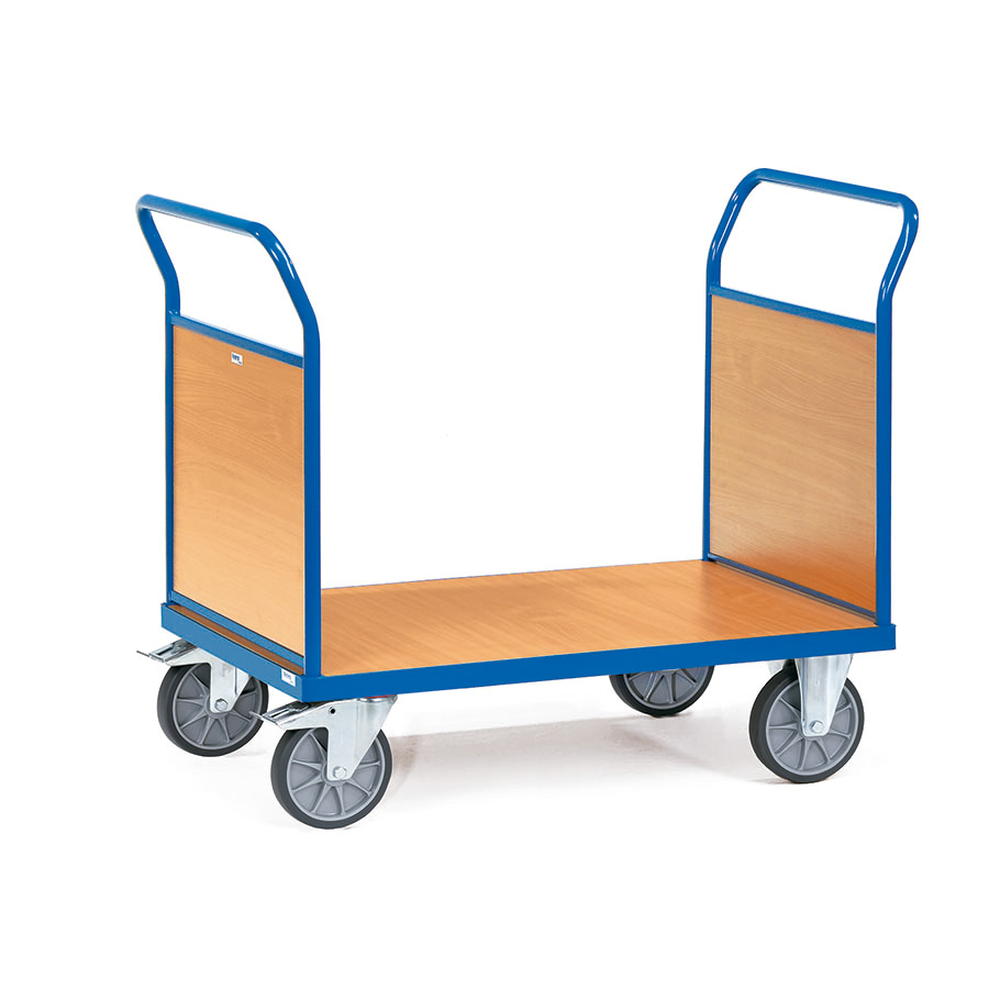 [016571] Carro de plataforma de madera con 2 paredes frontales de madera - Dim. plataforma de madera 1.000x700 mm - Azul Ral 5007