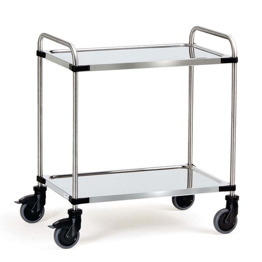 [016590] Carro para colectividades de acero inoxidable con 2 estantes -  Dim. plataforma 1.000 x 500 mm - Acero inoxidable EN 1.4301 / AISI 304.