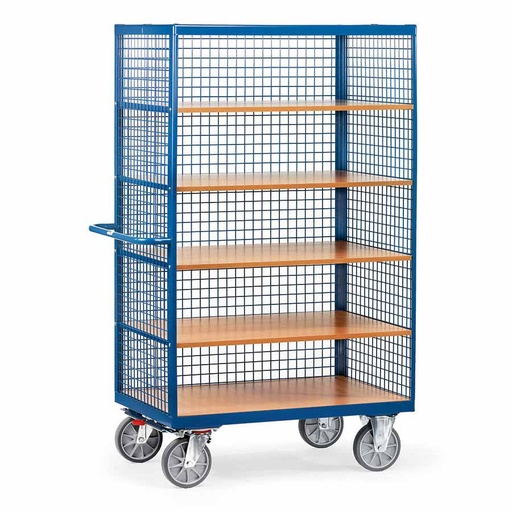 [016621] Carro protegido con paredes de malla - Dim. plataforma 1.000 x 680 mm - Azul ral 5007