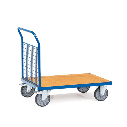 [016623] Carro de plataforma de madera con 1 tirador de malla - Dim. plataforma 1.000 x 700 mm - Azul Ral 5007