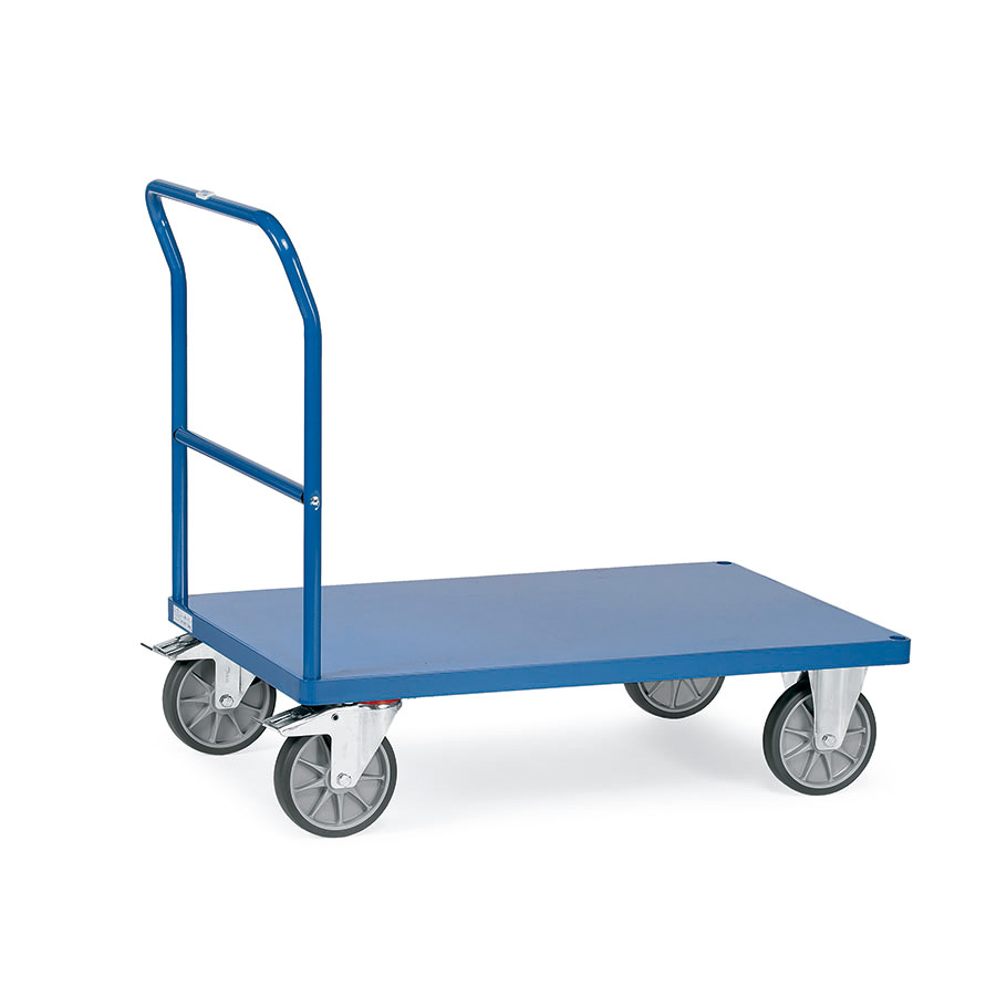 [016624] Carro de transporte con plataforma de acero con 1 tirador frontal con base de acero - Dim. plataforma 850 x 500 mm - Azul Ral 5007