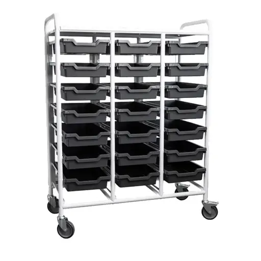 [017257] Carro con guías para 21 cubetas plásticas (cubetas no incluidas) - Dim.: 950x420x1205h mm - Blanco