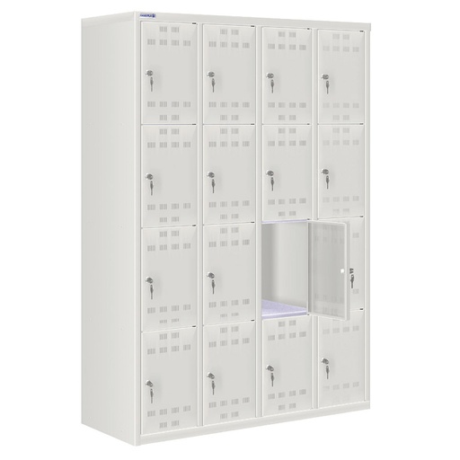 [020552] Taquilla metálica para vestuario con 16 puertas y cerradura cilindro - Dim.: 1195x500x1750h mm - Gris ral 7035