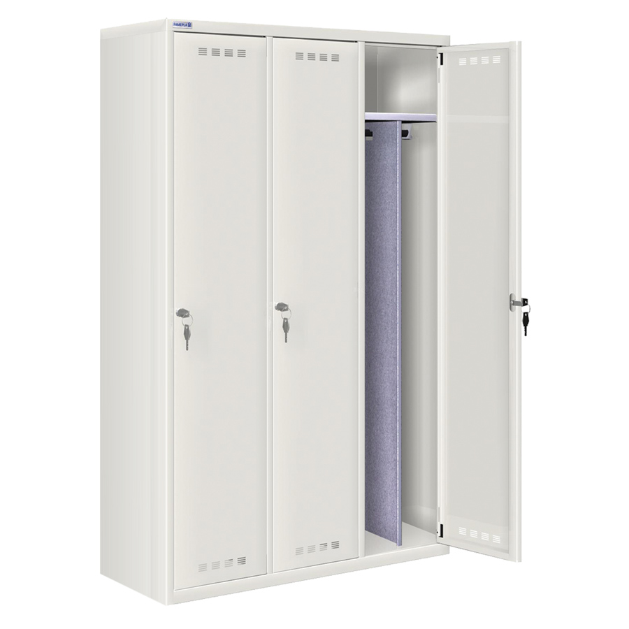 [020700] Ropero metálico con 3 puertas, divisor interior y cerradura de llave- Dim.: 1195x500x1750h mm - Gris ral 7035