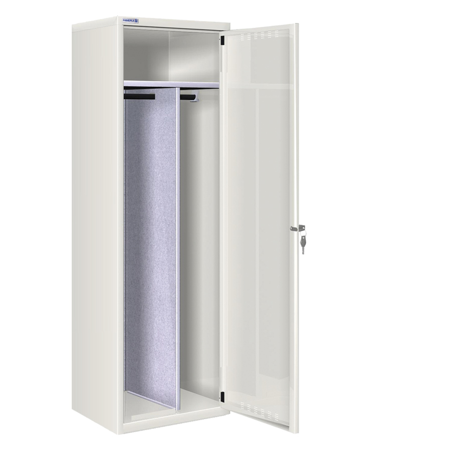 [020705] Ropero metálico con 1 puerta, divisor interior y cerradura de llave - Dim.: 585x500x1750h mm - Gris ral 7035