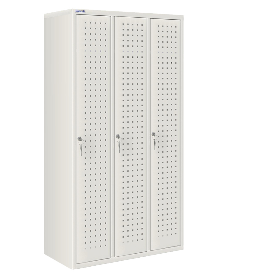 [020716] Ropero metálico con 3 puertas perforadas y cerradura - Dim.: 900x500x1750h mm - Gris ral 7035