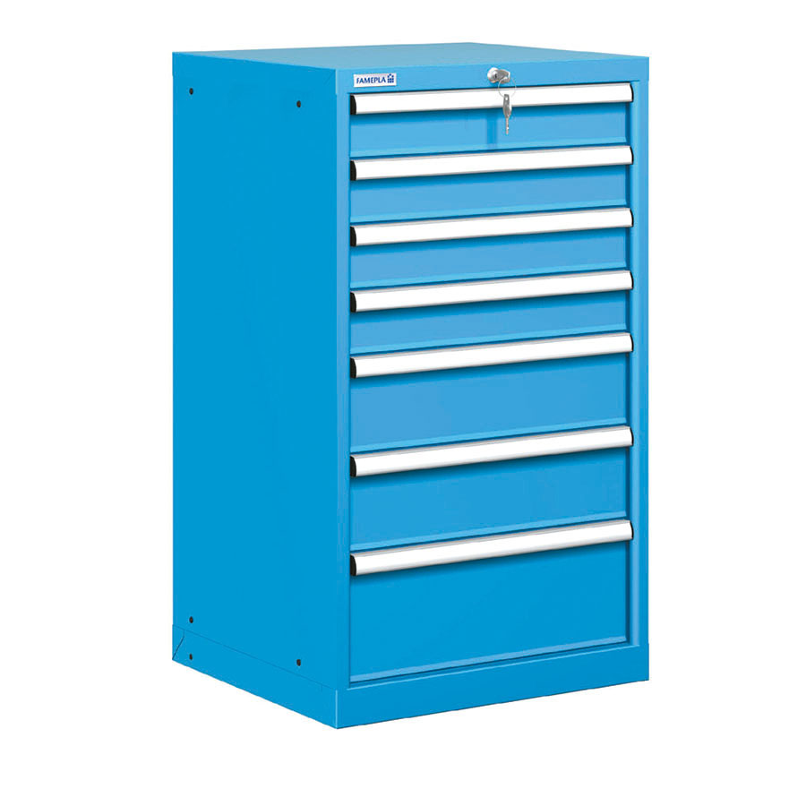 [020980] Cajonera metálica con 7 cajones - Dim.: 564x572x1000h mm - Azul ral 5012