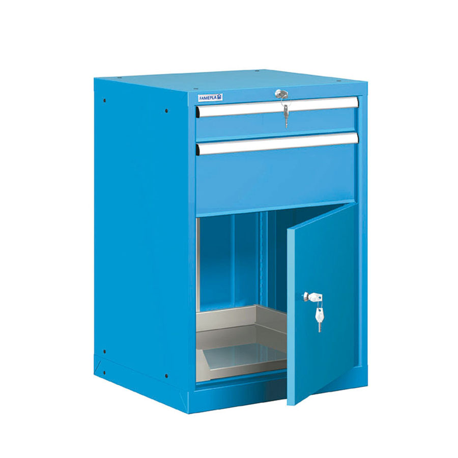 [021108] Cajonera metálica con 2 cajones - Dim.: 564x572x850h mm - Azul ral 5012