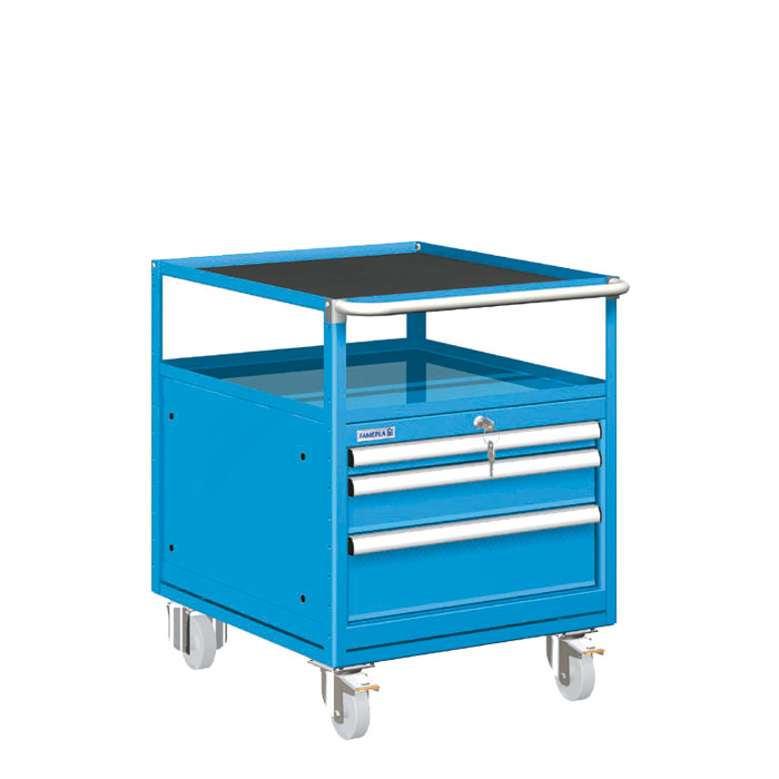 [021349] Carro cajonera móvil porta herramientas con 3 cajones - Dim.: 580x820x760h mm - Ruedas Ø100 mm nylon - Azul ral 5012