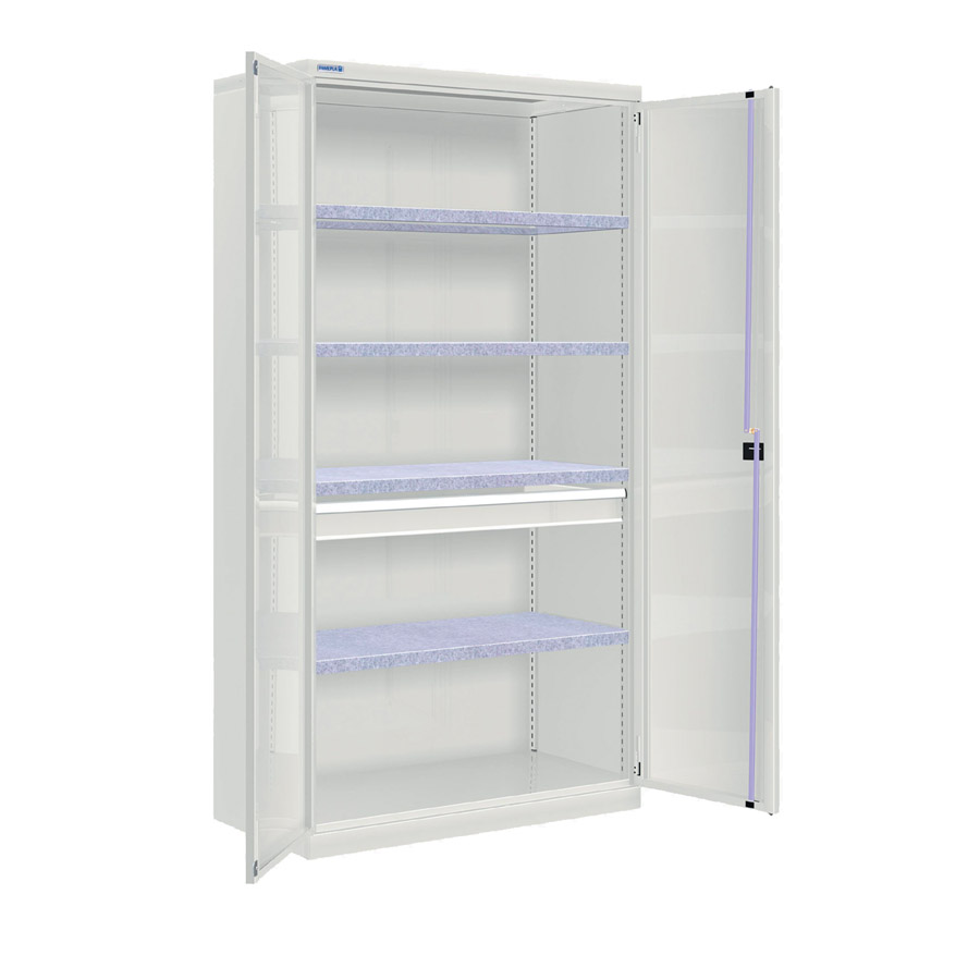 [022610] Armario metálico industrial con puertas, 4 estantes y 1 cajón simple - Dim.: 1026x555x2000h mm - Gris ral 7035