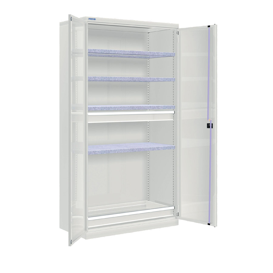 [022614] Armario metálico industrial con puertas, 4 estantes y 2 cajones simples - Dim.: 1026x555x2000h mm - Gris ral 7035