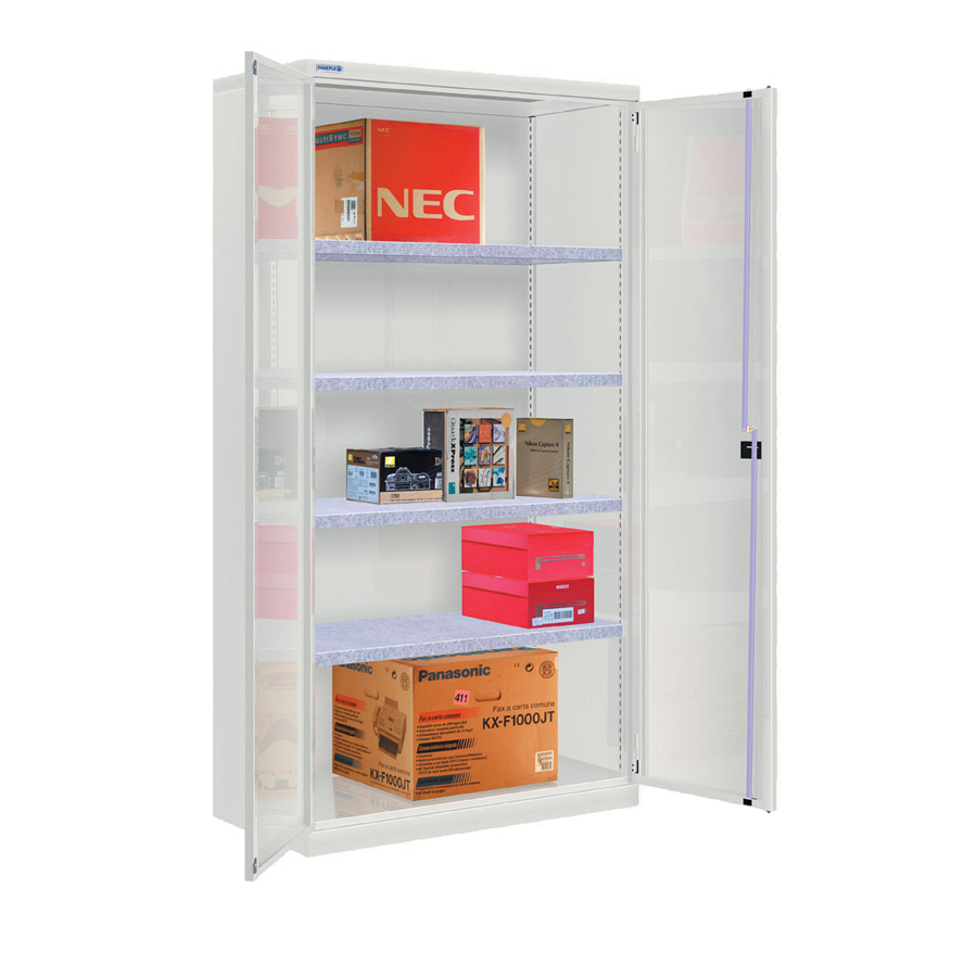 [022622] Armario metálico industrial con puertas, 4 estantes - Dim.: 1026x555x2000h mm - Gris ral 7035