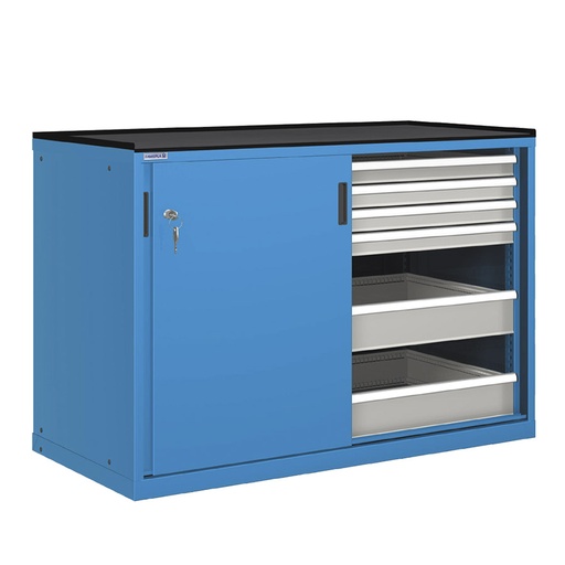 [022785] Cajonera de puertas correderas con 12 cajones de extracción simple - Dim.: 1431x780x1020h mm - Azul ral 5012