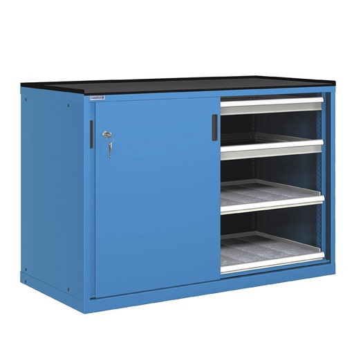 [022797] Cajonera de puertas correderas con 4 cajones y 4 estantes de extracción simple - Dim.: 1431x780x1020h mm - Azul ral 5012