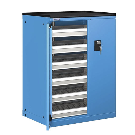 [022899] Cajonera de puertas batientes con 6 cajones de extracción telescópica- Dim.: 717x595x1020h mm - Azul ral 5012